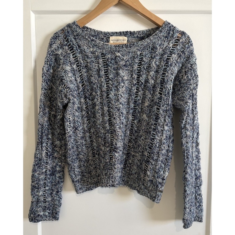 Denim & Supply Ralph Lauren Blue Marled Cable Knit Sweater Women's Small Cotton